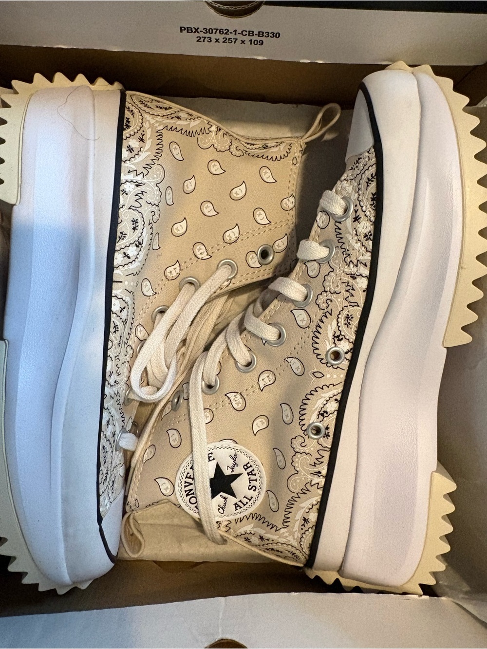 Converse Cream Paisley Kids Platform High Top Sneakers